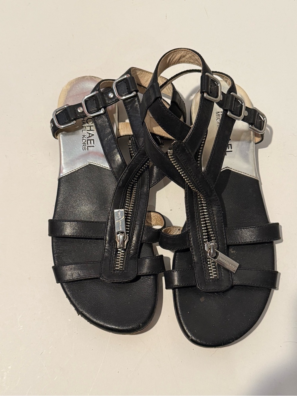MICHAEL Michael Kors Black Leather Gladiator Zipper Sandals